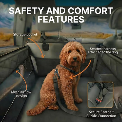 Dog Car Seat for Large Dogs – Sturdy Waterproof Pet Booster with Interior Tether – Washable Reinforced Travel Bed for Comfortable Trips - Large, Medium, and Small Pets - 21x21x20