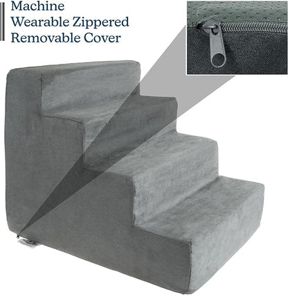 Dog Stairs for Small Dogs - 4-Step Dog Steps for High Bed and Couch - Pet Stairs with Nonslip Bottom, High-Density Foam, and Removable Washable Cover - Cat and Dog Furniture by PETMAKER (Gray)