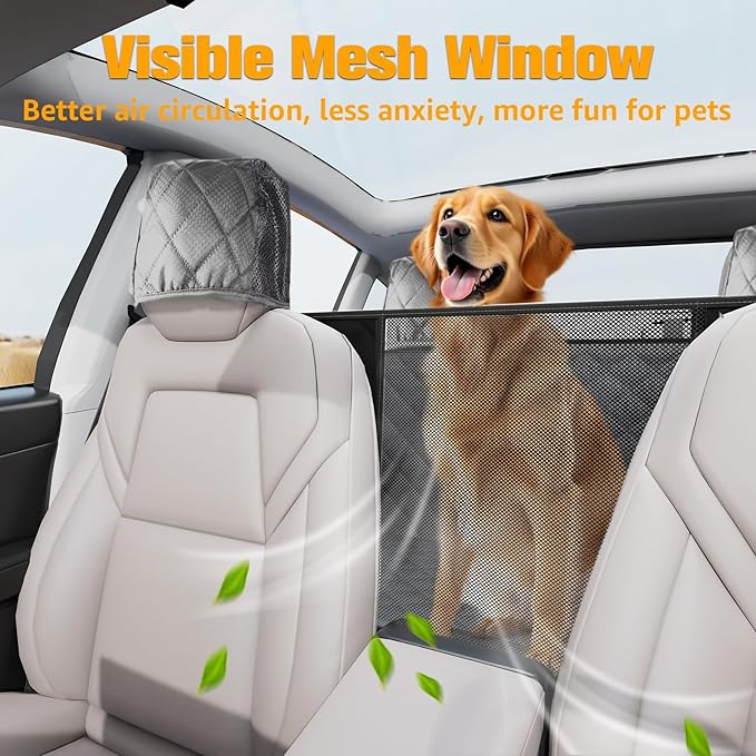PETICON Dog Seat Covers for Tesla Model 3 & Y Back Seat with 2 Pack Door Protectors, 100% Waterproof Dog Hammock for Tesla with Mesh Window & Headrest Protection Prevents Scratches and Scuffs (Gray)