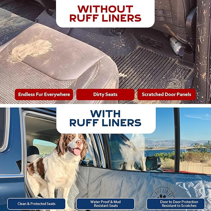 Ruff Liners Standard Dog Seat Cover, Black – As Seen on Shark Tank – Back Seat Protector for Cars, Mid-Size SUVs, & Mid-Size Trucks – Waterproof, Touch Fasteners, & Belt Slots – Sturdy Dog Hammock