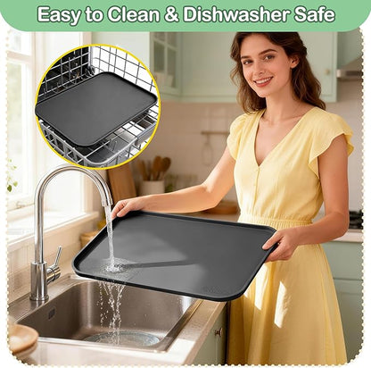 100% Waterproof Silicone Pet Feeding Mat,Warped Resistant Raised Edge BPA-Free Dog Cat Food Mats, Non-Slip Pet Placemat with High Lip to Prevent Spills, Dishwasher Safe, 21.5"x14" Black