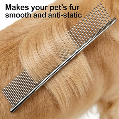 Dog Combs with Rounded Ends Stainless Steel Teeth, Cat Comb Effective at Removing Tangles and Knots, Professional Grooming Tool for Long and Short Haired Dog, Cat and other pets