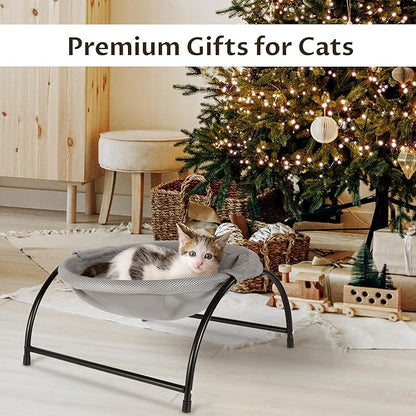 Elevon Elevated Cat Bed Hammock, Breathable Mesh Pet Bed with Metal Frame, Detachable & Machine Washable, Sturdy for Indoor/Outdoor Use, Easy Assembly