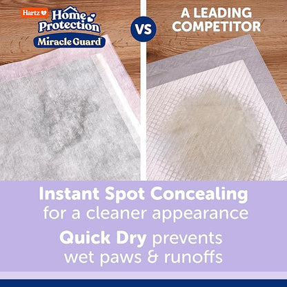 Hartz Miracle Guard Dog and Puppy Dog Pads Max Absorbency 24 Hour Use Odor Eliminating Lavender Scented No Leaks, Regular Size 50 Count