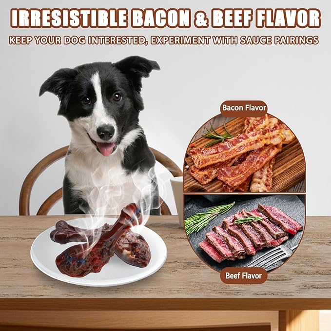 Magicorange Dog Chew Toys for Aggressive Chewers, Indestructible Dog Toy for Medium/Large Breed, Tough Nylon Teething Bone Toy to Keep Them Busy,Bacon and Real Beef Flavor (Beef+Bacon Flavor, 2 Pack)