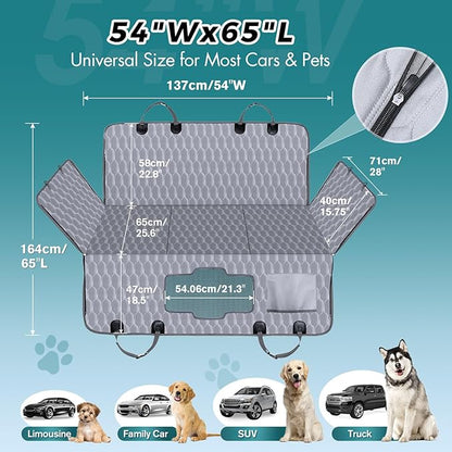 Chumajor Back Seat Extender for Dogs-Supports 400lb,Waterproof Dog Car Seat Cover Hard Bottom-Detachable,600D Heavy Duty Scratch Proof Nonslip Soft,Dog Hammock for Car,SUVs-Grey