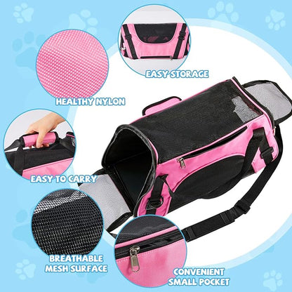 Sweetude 4 Pcs Cat Carrier Soft-Sided Pet Carrying Bag for Cat Under 13 Lbs, 16.9 x 11x 7.5 Inch, Portable Foldable Comfortable Bag for Small Pet Travel(Rose Red, Blue)