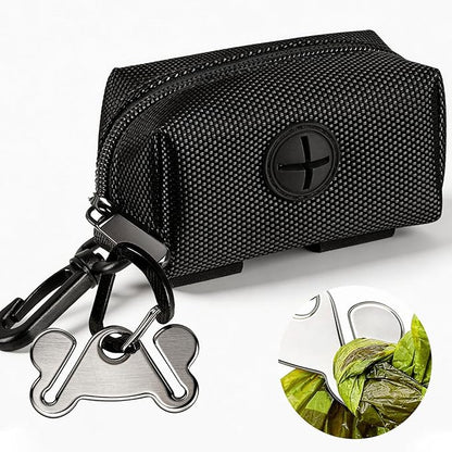 Dog Waste Bag Dispenser Pet Poop Bags Holder for Doggie Waste Bags Dispensers Soft Fabric Zipper Small Doggy Puppy Pouch for Leash Accessory Attachment with Carrier,Black