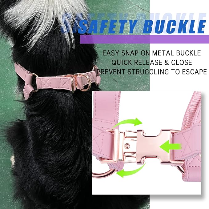 Soft Leather No Pull Dog Harness - Adjustable Step in Dog Harness with Rose Gold Heavy Duty Metal Buckle, Freedom Nylon Dog Halter Vests for Small Medium Large Dogs Easy Walking Training (Pink,XS)