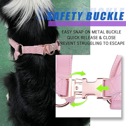 Soft Leather No Pull Dog Harness - Adjustable Step in Dog Harness with Rose Gold Heavy Duty Metal Buckle, Freedom Nylon Dog Halter Vests for Small Medium Large Dogs Easy Walking Training (Pink,XS)