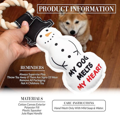 Pavilion - My Dog Melts My Heart - 12" Snowman Puppy Dog Toy with Rope Handle K-9 Furry Companion Christmas Present