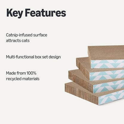 Amazon Basics Corrugated Cardboard Cat Scratchers, FSC-Certified, 4-Pack, 16.5 x 10 x 1.5 in, Blue
