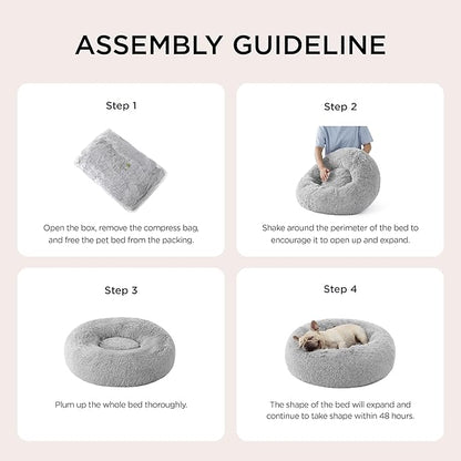 Bedsure Calming Dog Bed for Medium Dogs - Donut Washable Medium Pet Bed, 30 inches Anti-Slip Round Fluffy Plush Faux Fur Cat Bed, Fits up to 45 lbs Pets, Pale Grey