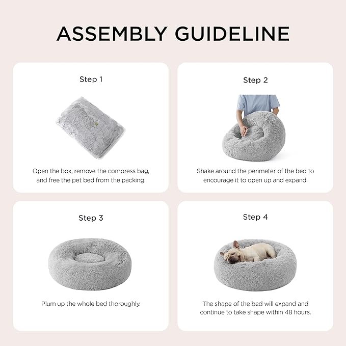 Bedsure Calming Dog Bed for Small Dogs - Donut Washable Small Pet Bed, 23 inches Anti-Slip Round Fluffy Plush Faux Fur Large Cat Bed, Fits up to 25 lbs Pets, Pale Grey