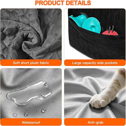 Dog Car Seat for Small Medium Dogs Under 35lbs - Dog Booster Car Seat with Adjustable Straps,Elevated Detachable Washable Pet Travel Cat Bed with Storage Pockets,2 Safety Belts (Grey)