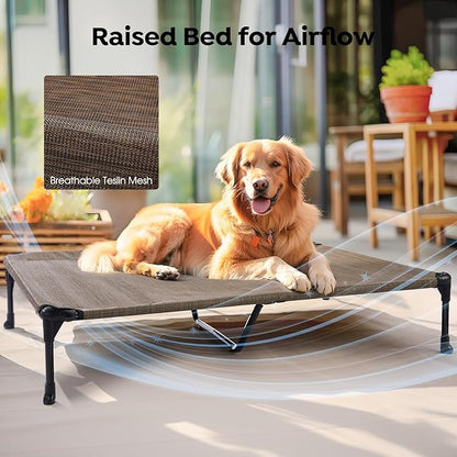 Veehoo Cooling Elevated Dog Bed Add Removable Waterproof Bolster Cushion Mat, Raised Pet Cot with Breathable Teslin Mesh, No-Slip Feet, Dog Sofa Bed for Indoor Outdoor, XXLarge, Brown CWC2331B
