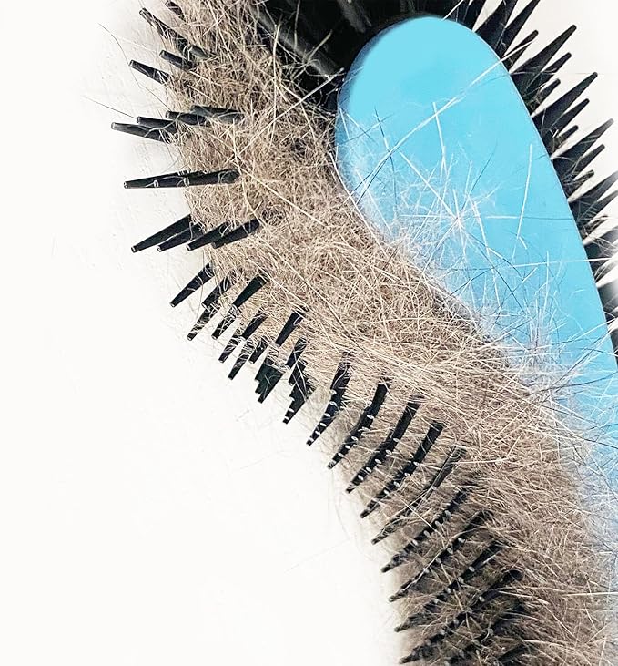 Cat Brush, Blue. Designed for Comfort, Created for Cats and Dogs. Ergonomic shape promotes stress free grooming. Great for long to short haired cats. Made in the USA.