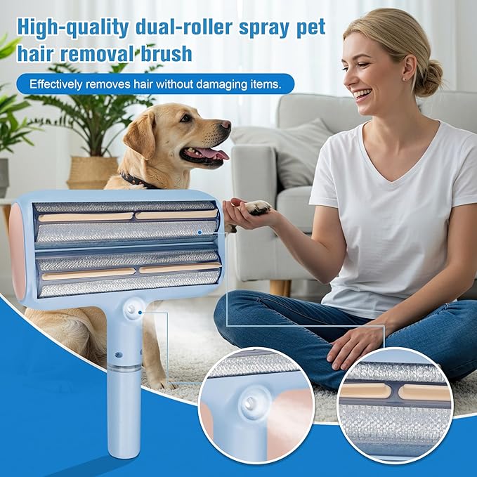 Pet Hair Remover Set with Spray & Self-Storage – Reusable Double-Sided Roller, 4-Piece Grooming Brushes & Combs for Dogs, Cats, Furniture & Clothing