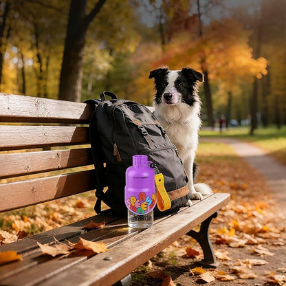 Dog Water Bottle, Leakproof Portable Water Bottle for Dogs, Dog Travel Water Bottles with Convenient Bottles Strap, Dog Travel Accessories for Walking, Hiking, Outdoor, Camping (17oz Purple