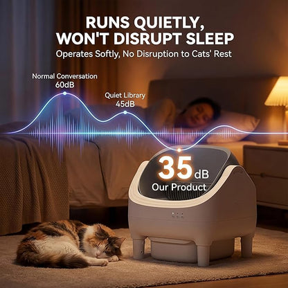 Self Cleaning Cat Litter Box, Greesum Automatic Open-Top Smart Litter Box with App Control, 15L Odor-Sealed Waste Bin, Quiet 35dB, Safety Sensors for Large Cats & Multi-Cat Homes