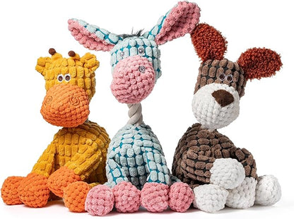 3-Pack Squeaky Dog Toys, Durable Stuffed Animals Dog Toys with Squeak Sounds to Keep Dogs Busy, Puppy Toys for Small, Medium, and Large Dogs