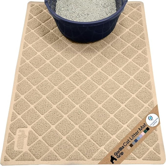 GORILLA GRIP Cat Litter Box Mat, Cushioned Coil Mesh Litter Trapping Mats, Scatter Control Supplies for Less Mess, Phthalate Free, Ultra Deep Catch Grooves, Rinse or Vacuum to Clean, 30x20 Beige