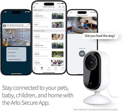 Arlo Essential Security Camera HD | Indoor Only | 2nd Gen | Pet Camera & Baby Monitor | Wired, Automated Privacy Shield, 2-Way Audio, Night Vision, Live Stream, Motion Alerts,Notifications|White 1 Cam