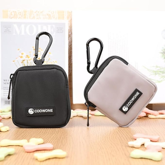 2 PCS Waterproof Small Dog Treat Bag for Leash, Hands Free Dog Walking Bag with Carabiner, Dog Poop Bag Holder for Pet Puppy Travel or Outdoor Use, Zipper Closure to Avoid Spilling