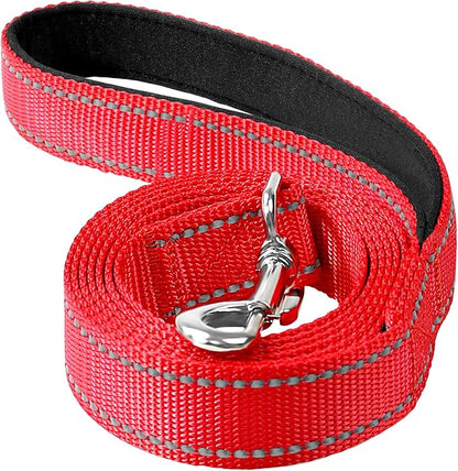 Reflective Dog Leash 6ft Soft Padded Handle Nylon Lead for Medium & Large Dogs, Durable Walking Training Leash for Night Safety (Red,1Inch Wide)