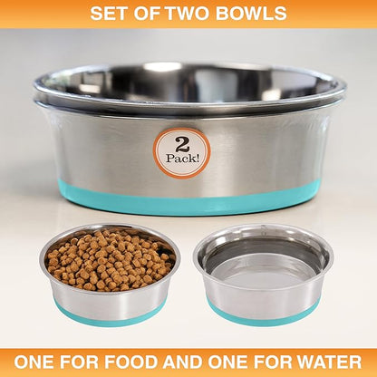 Neater Pet Brands Stainless Steel Dog Bowls with Non-Slip Rubber Bottom – Set of 2, 8 Cup (64 oz), Teal - Heavy Duty Metal Dog Bowl, Dishwasher Safe, Food or Water Bowl, Ideal for Large Dogs