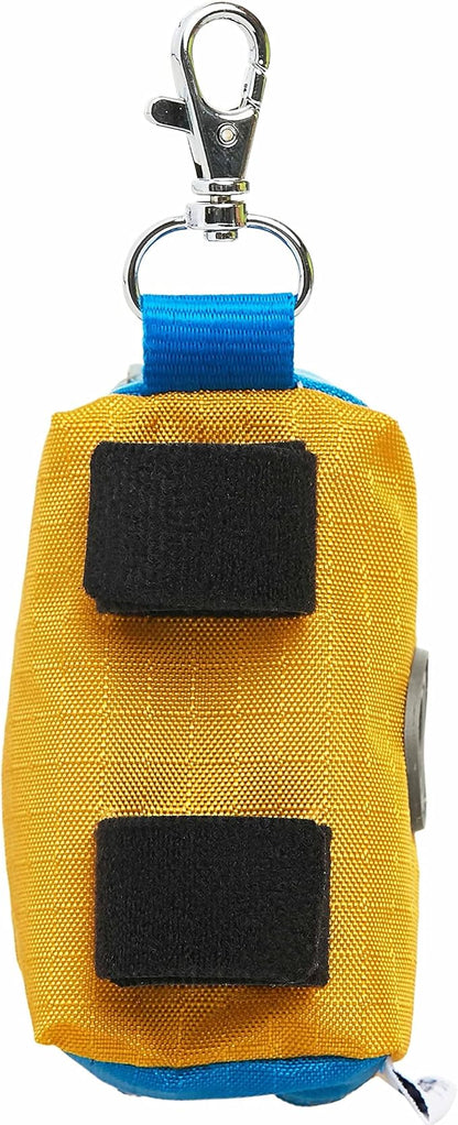 Blueberry Style Dog Waste Bag Dispenser, Mustard Yellow, Color-Block Trash Bag Dispenser with 2 Auto Locking Zipper, Dog Poop Bag Holder Leash Attachment, Includes 1 Roll of Free Poop Bags