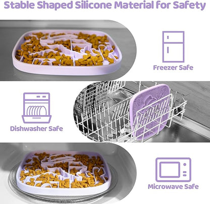 Puzzle Feeder Dog Lick Mat,Freezable Dog Enrichment Toys for Mental Stimulation and Anxiety Relief, Silicone Lick Mat for Dogs and Cats, Dog Slow Feeder that Supports All Types of Food, Purple