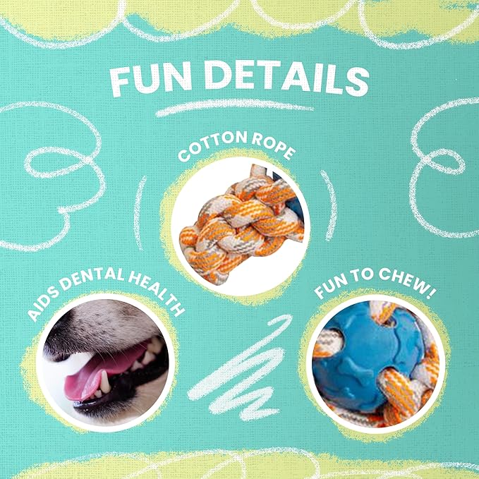 Snugarooz Mini Fling N' Fun Dog Toy – Strong Rubber & Rope Chew Toy for Aggressive Chewers - Perfect for Small Dogs - Aid Dental Health