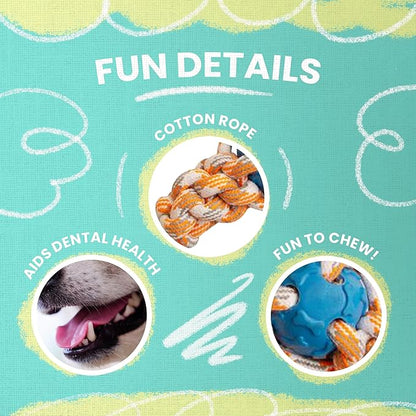 Snugarooz Mini Fling N' Fun Dog Toy – Strong Rubber & Rope Chew Toy for Aggressive Chewers - Perfect for Small Dogs - Aid Dental Health