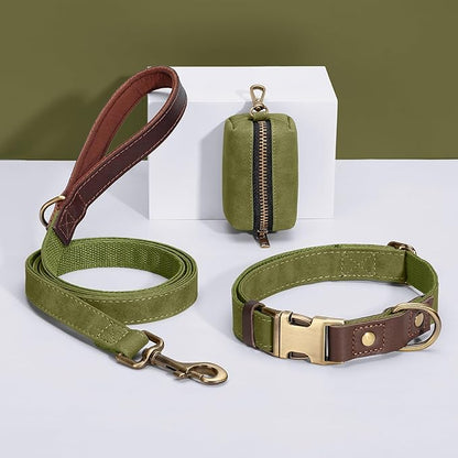Didog Classic Dog Poop Bag Holder, Easy-Pull and Elegant PU Leather Pet Waste Bag Dispenser for Leash with Carabiner Clip, Includes 1 Roll Dog Waste Bag for Daily Walking,Olive Green