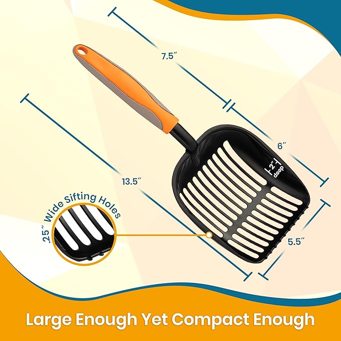 PAWBEE Premium Non-Stick Metal Cat Litter Scooper with Holder, Deep Shovel Poop Scoop, Long Non-Slip Handle