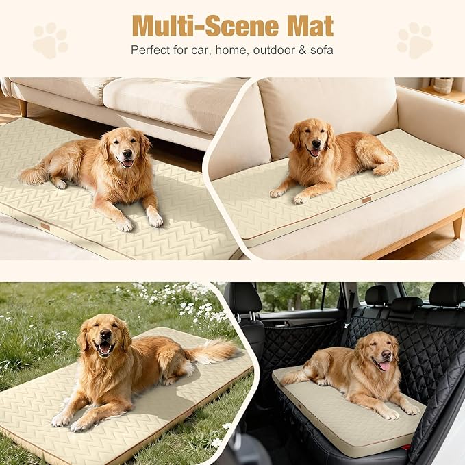 Lekereise Soft Dog Car Mat for Hard Bottom Seat Extender 53.9 x 18.1 inch- Waterproof Washable Dog Car Mat, Orthopedic Egg-Crate Foam Pet Bed, Fits Most Hard Bottom Dog Car Beds/SUVs/Trucks-Beige