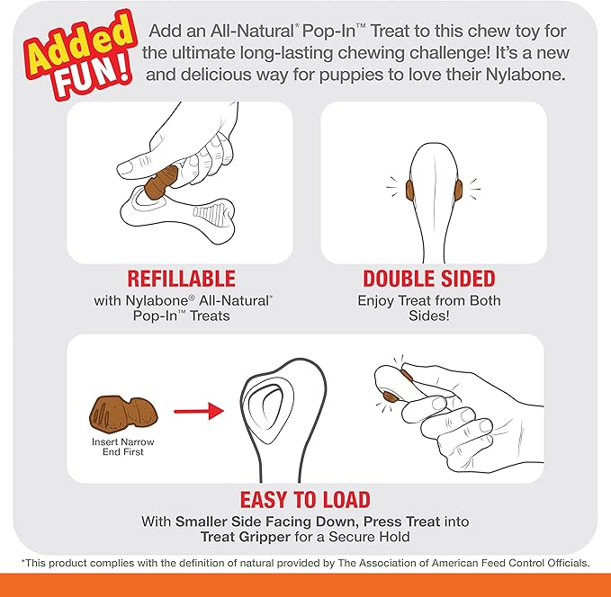 Nylabone Knuckle Bone Pop-in Treat Toy Puppy Chew Toy for Puppies, Interactive Treat Dispensing Enrichment Toys for Puppies, Long Lasting Chicken Flavor, X-Small Dogs - Up to 15 lbs (Pack of 2)