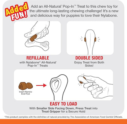Nylabone Knuckle Bone Pop-in Treat Toy Puppy Chew Toy for Puppies, Interactive Treat Dispensing Enrichment Toys for Puppies, Long Lasting Chicken Flavor, X-Small Dogs - Up to 15 lbs (Pack of 2)
