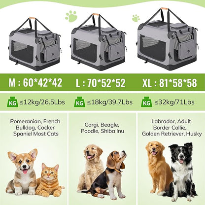 Morpilot 24-inch Portable Collapsible Dog Crate: Travel Dog Crate Soft-Sided for Small Medium Dogs up to 40lbs, with Foldable Bowl, Shoulder Strap & Storage Pockets, Grey