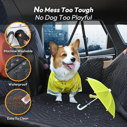 Dog Car Seat Cover for Back Seat-Holds 400lbs, XL Hard Bottom Waterproof Back Seat Extender for Dogs with Mesh Window & Headrest Cover, 600D Heavy Duty Anti-Scratch Dog Hammock for Car, SUV, Truck