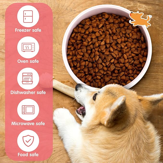 Maxcheck 2 Pcs 5 Inch Ceramic Dog Bowls Dishes for Small Dogs Cute Cartoon Pattern Puppy Cat Bowls Heavy Food Water Dishes for Pets Feeding Travel, Dishwasher Safe Microwave Safe(Pink)
