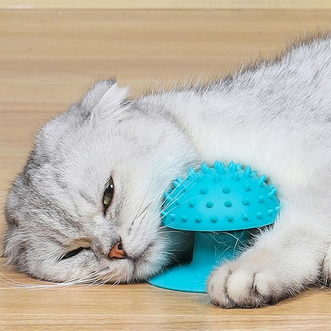 Cat Grooming Supplies for Indoor Pets - Furminator for Cats with Suction Cup - Cat Face Scratcher with Holes for Catnip - Thermoplastic Rubber Corner Brush for Cats Kittens Hamsters (Without Catnip)