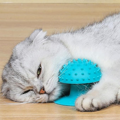 Cat Grooming Supplies for Indoor Pets - Furminator for Cats with Suction Cup - Cat Face Scratcher with Holes for Catnip - Thermoplastic Rubber Corner Brush for Cats Kittens Hamsters (Without Catnip)