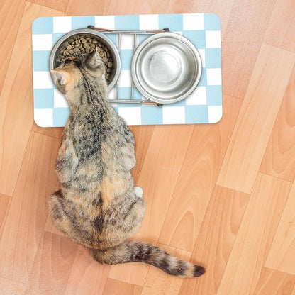 Checkered Dog Food mat, Non-Slip Sole Absorbent Dog and Water Bowl mat, Stain Free Quick Drying Checkerboard pet placemat, Suitable for cat、Puppy Accessories 12"x19"（Blue）