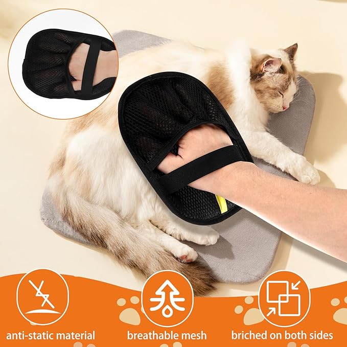 Electrostatic Pet Hair Removal Glove for Cats & Dogs | Reusable & Quick-Clean Design | Effortlessly Removes Hair from Couch, Carpet, Car Seats & Clothing (2 PCs)