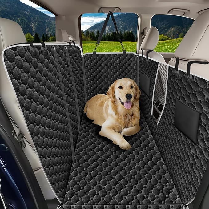 Mancro Truck Back Seat Pet Cover for Dogs, XXL Dog Hammock for Truck with Zipper Side Flap, Waterproof Floor Covers for Full Size Crew Cab Trucks with Fold Up Seats, Fit for Ford F150 Accessories