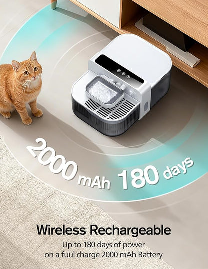 3.5L Wireless Cat Water Fountain with No Filters, 180-Day Battery & Precision Flow Control,Smart Pet Water Dispenser with Wastewater Separation & Custom Scheduling for Cats & Dogs, White