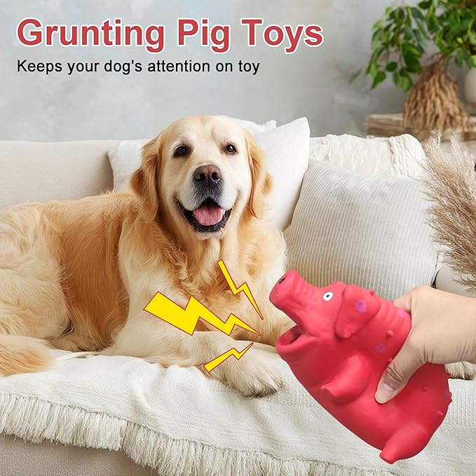 Squeaky Pig Dog Toys, Interactive Durable Latex Rubber that Oink Pig Chew Toy for Small Medium Large Dogs 3 Pack