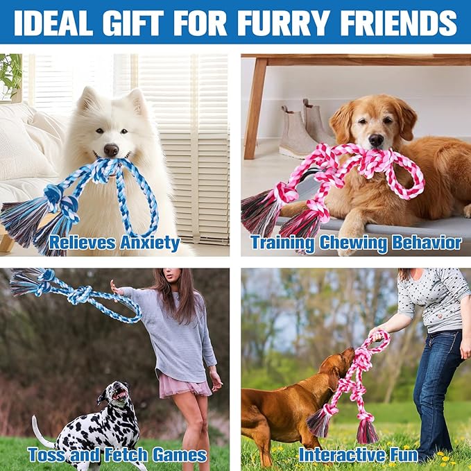 BINGPET 2 Pack Dog Rope Toy for Large and Medium Dogs,Heavy Duty Tug of War Dog Toy,Cotton Tough Dog Chew Teething Toys for Aggressive Chewers